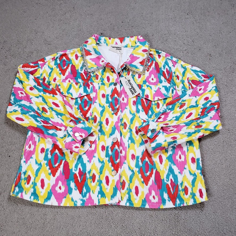 NEW Savanna Jane Womens Artsy Jacket 1X Aztec Southwestern Embellished Boho